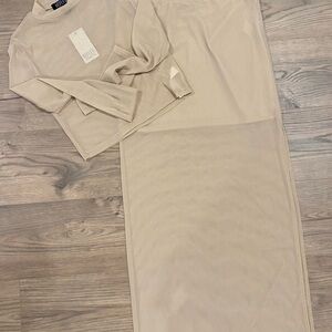 refuge Neutral Shimmer Sheer Knit Top & Maxi Skirt Set